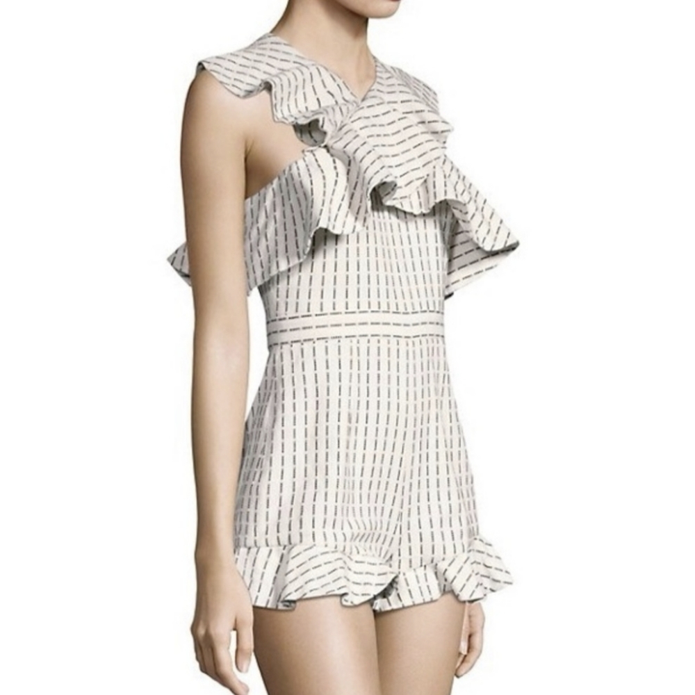 Amur Seersucker Knit Ruffle Babydoll Romper XS - Summer Hamptons Picnic Cute